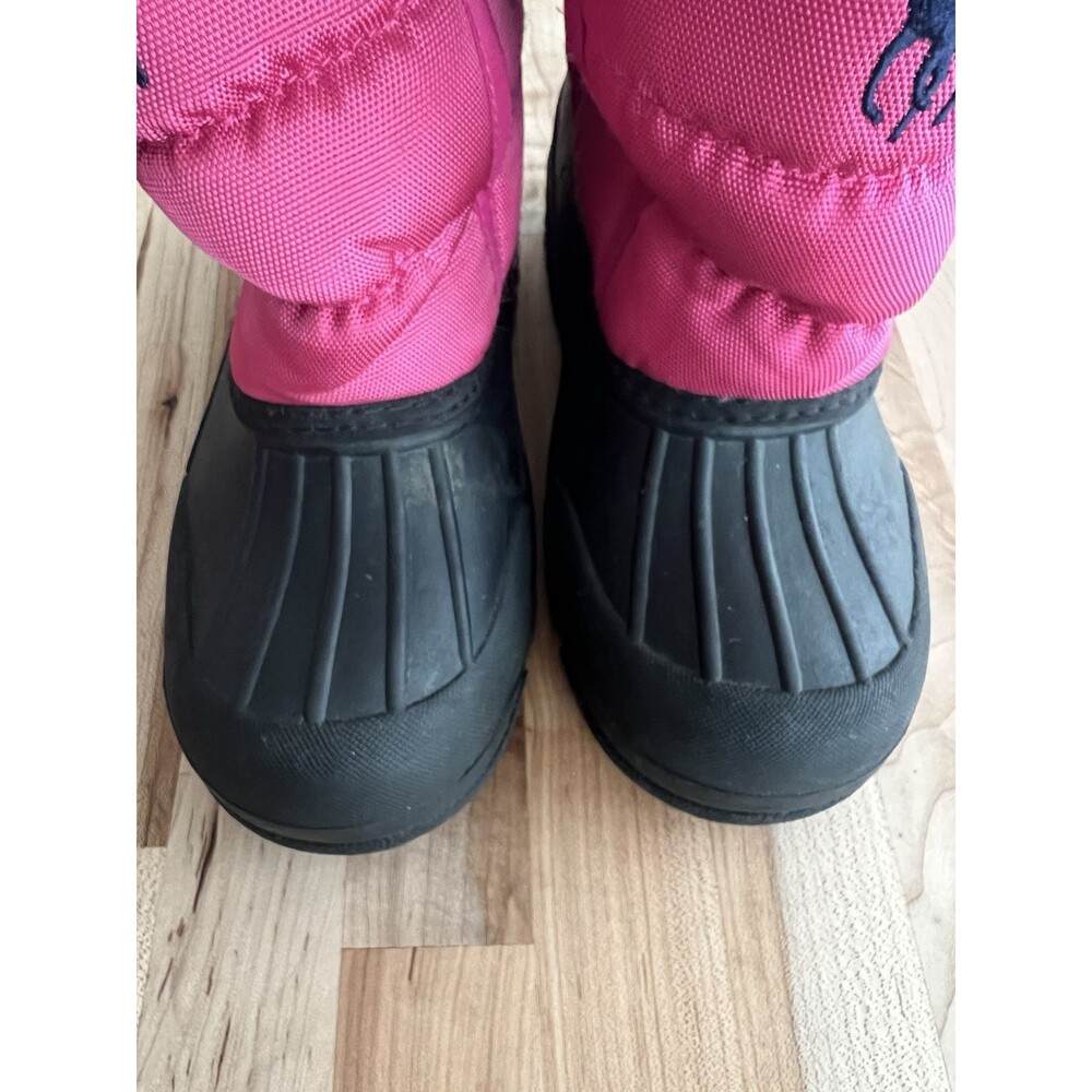 Polo Ralph Lauren Girl's Snow Boots Rubber Fleece Lined Crest Logo Pink Size 1 - Picture 2 of 8